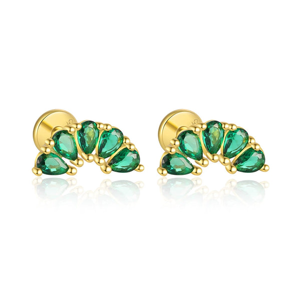 S925 Sterling Silver Geometric Green Zirconium Asymmetrical Women's Earrings