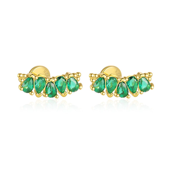S925 Sterling Silver Geometric Green Zirconium Asymmetrical Women's Earrings