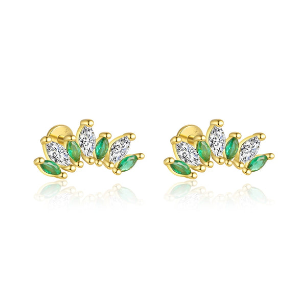 S925 Sterling Silver Geometric Green Zirconium Asymmetrical Women's Earrings