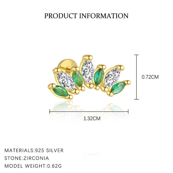 S925 Sterling Silver Geometric Green Zirconium Asymmetrical Women's Earrings