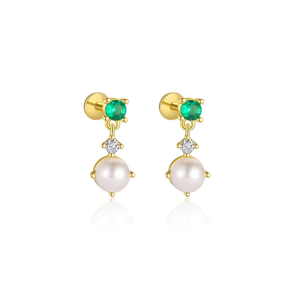S925 Sterling Silver Geometric Green Zirconium Asymmetrical Women's Earrings