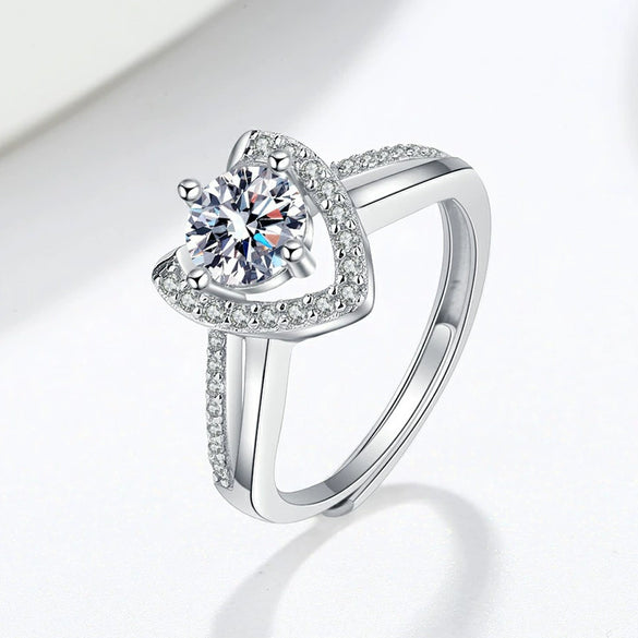 S925 Sterling Silver Geometric Heart Open Ring For Women With Diamond Inlay Electroplated Fashion Jewelry