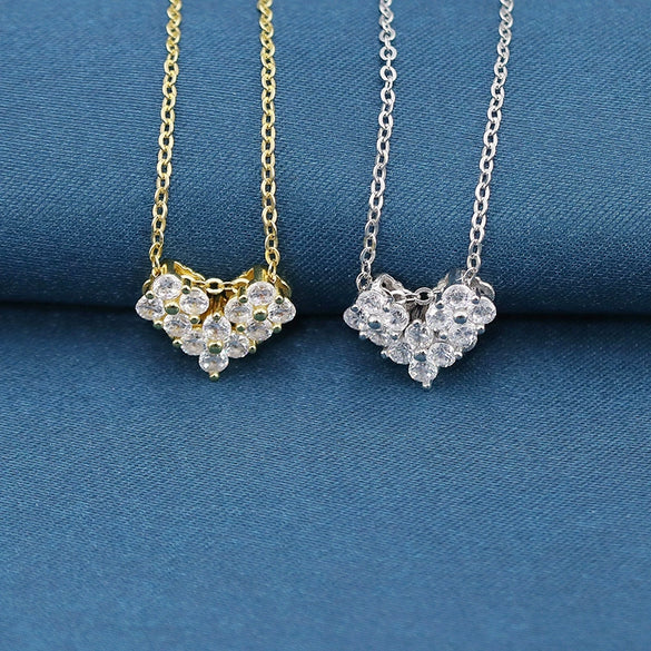 S925 Sterling Silver Geometric Heart Pendant Necklace With Cross Chain Electroplated Double Wear Light Luxury Style For Women