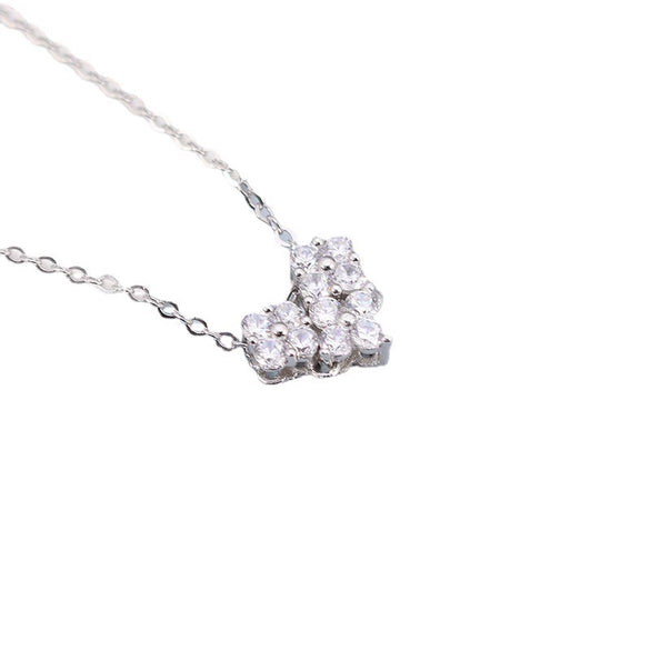S925 Sterling Silver Geometric Heart Pendant Necklace With Cross Chain Electroplated Double Wear Light Luxury Style For Women
