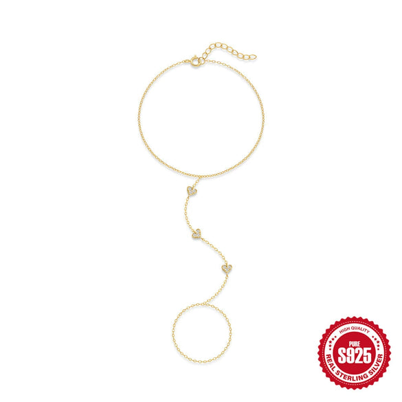 S925 Sterling Silver Geometric Heart Shaped Electroplated Women's Bracelet Ring Chain Finger Chain
