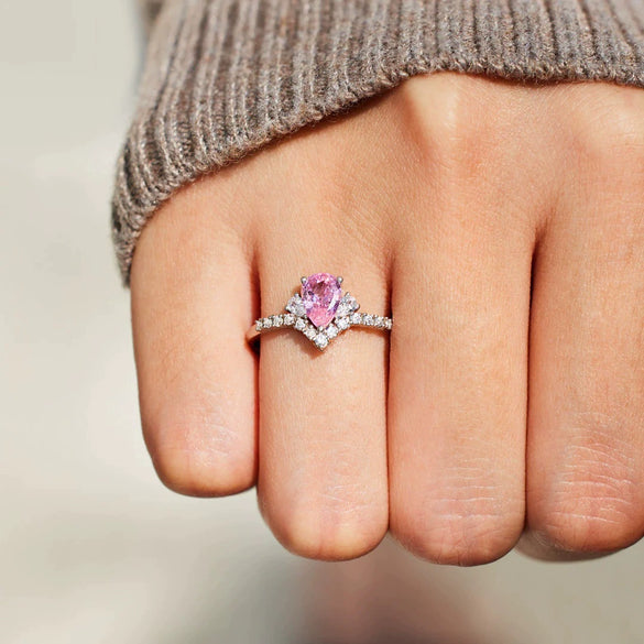 S925 Sterling Silver Geometric Herringbone Water Drop Ring For Women Electroplated