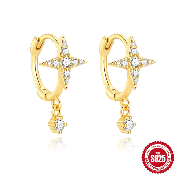 S925 Sterling Silver Geometric Hexagram Electroplated Women's Earrings