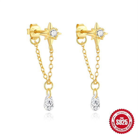 S925 Sterling Silver Geometric Hexagram Electroplated Women's Earrings