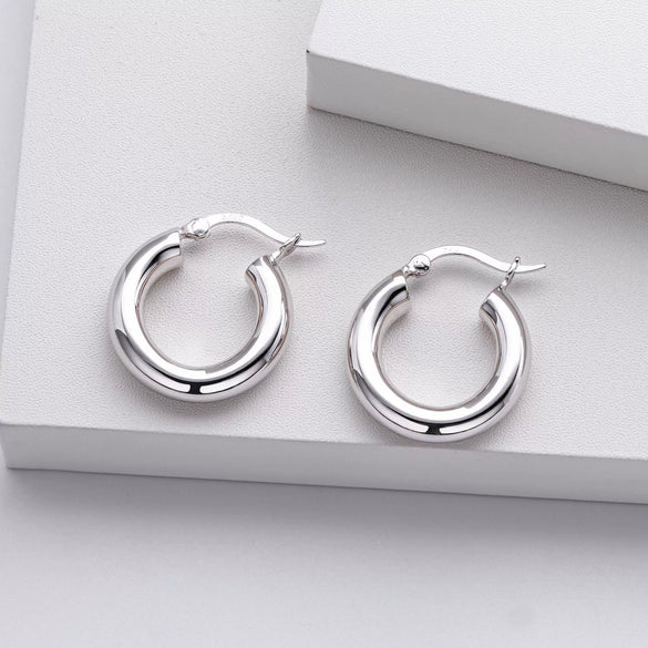 S925 Sterling Silver Geometric Hoop Earrings For Women Electroplated Punk Style