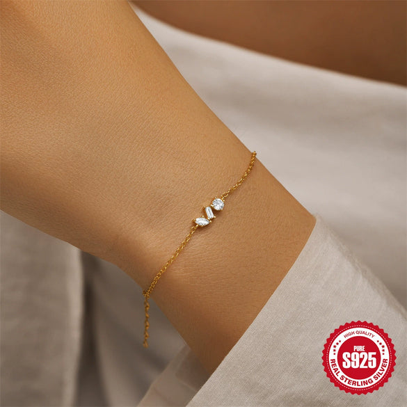 S925 Sterling Silver Geometric Horse Eye Pendant Women's Bracelet With Diamond Design Sense And Electroplating