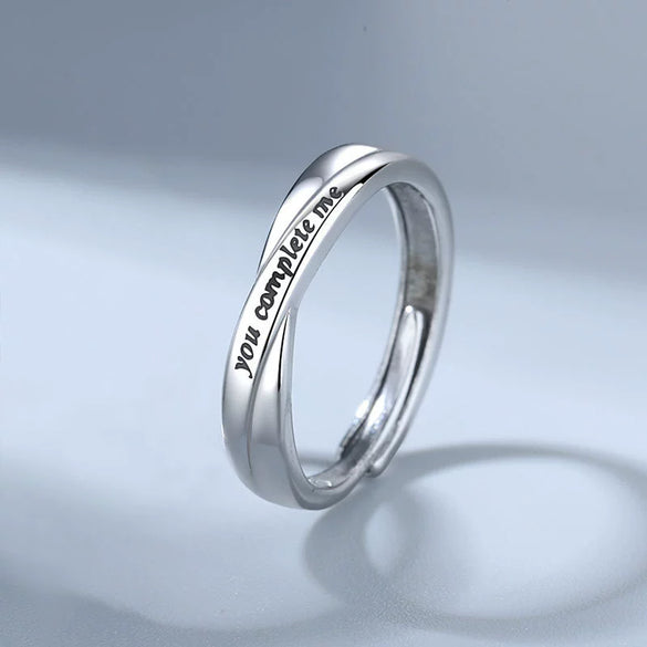 S925 Sterling Silver Geometric Letter Ring Electroplated Adjustable Open Band Couple Jewelry