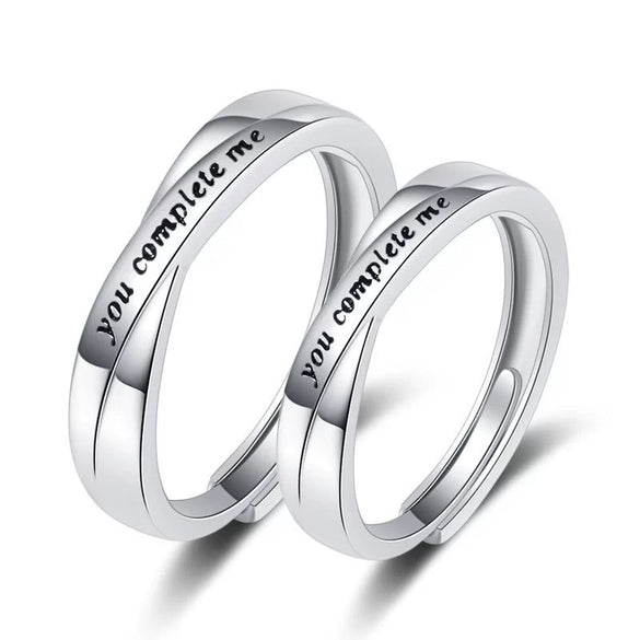 S925 Sterling Silver Geometric Letter Ring Electroplated Adjustable Open Band Couple Jewelry