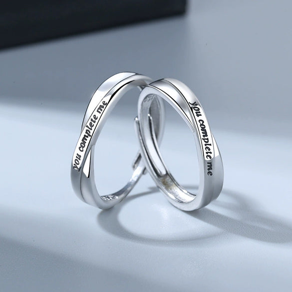 S925 Sterling Silver Geometric Letter Ring Electroplated Adjustable Open Band Couple Jewelry