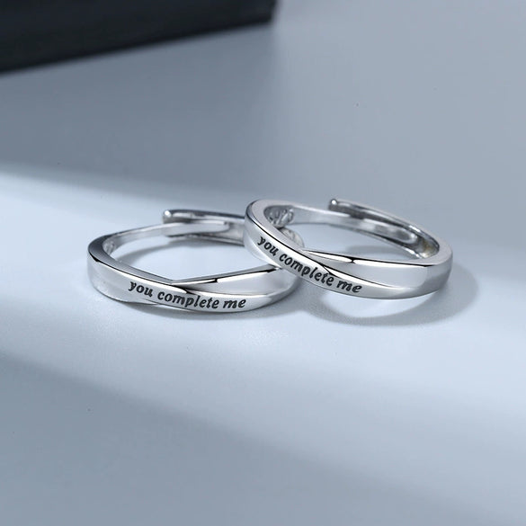 S925 Sterling Silver Geometric Letter Ring Electroplated Adjustable Open Band Couple Jewelry