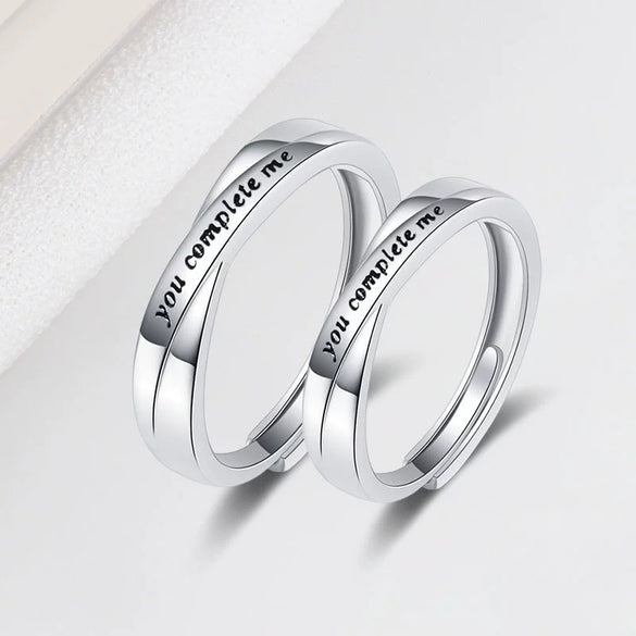 S925 Sterling Silver Geometric Letter Ring Electroplated Adjustable Open Band Couple Jewelry