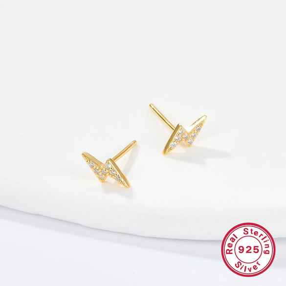 S925 Sterling Silver Geometric Lightning Micropaved Women's Earrings