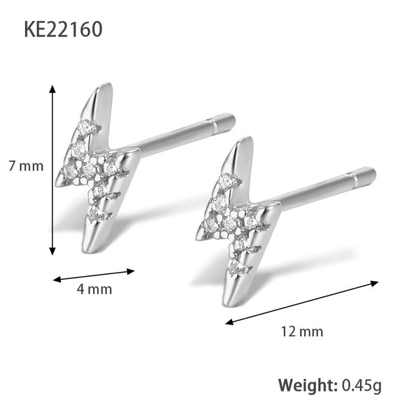 S925 Sterling Silver Geometric Lightning Micropaved Women's Earrings