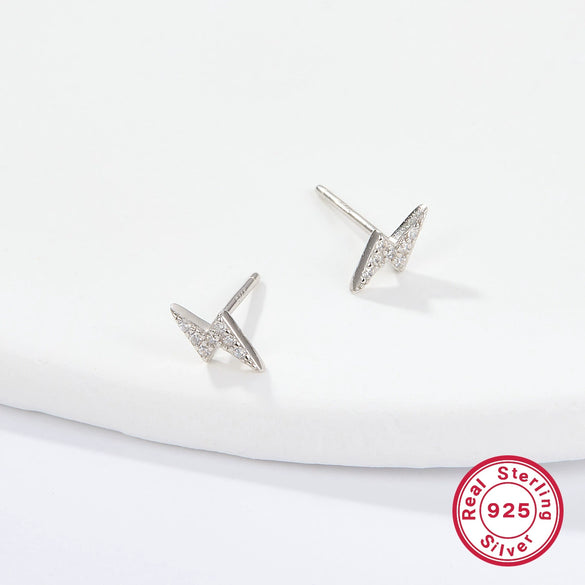 S925 Sterling Silver Geometric Lightning Micropaved Women's Earrings