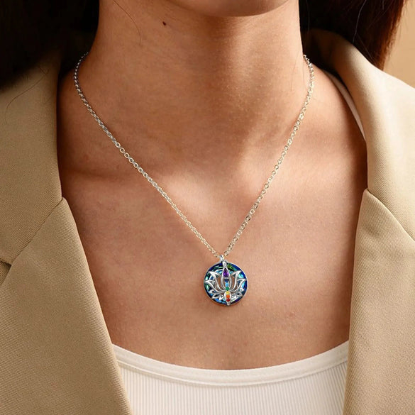 S925 Sterling Silver Geometric Lotus Flower Crystal Necklace For Women With Ochain And Electroplating