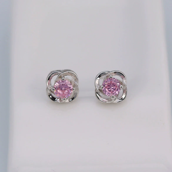 S925 Sterling Silver Geometric Lucky Flower And Heart Stud Earrings For Women Simple Fashion Rotating Design