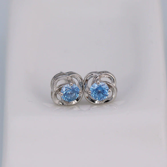 S925 Sterling Silver Geometric Lucky Flower And Heart Stud Earrings For Women Simple Fashion Rotating Design