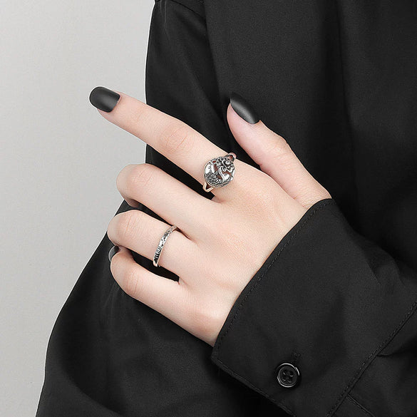 S925 Sterling Silver Geometric Mantra Ring Retro Electroplated Adjustable Open Ring For Women And Men