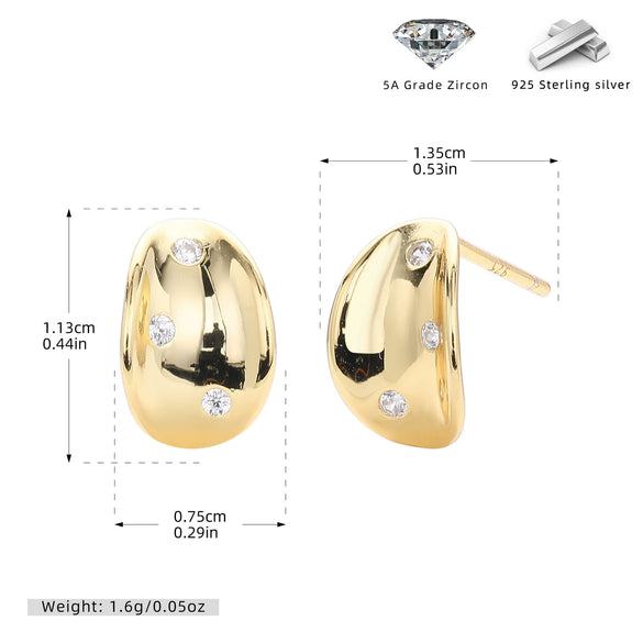 S925 Sterling Silver Geometric Microencrusted Stone Concave Retro Earrings For Women With Electroplating