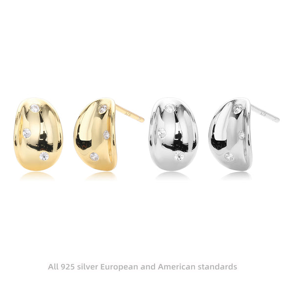 S925 Sterling Silver Geometric Microencrusted Stone Concave Retro Earrings For Women With Electroplating