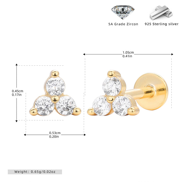 S925 Sterling Silver Geometric Micropaved Zircon Stud Earrings Electroplated Jewelry For Women