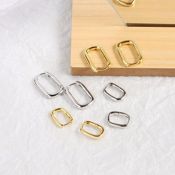 S925 Sterling Silver Geometric Oval Ushaped Electroplated Earrings
