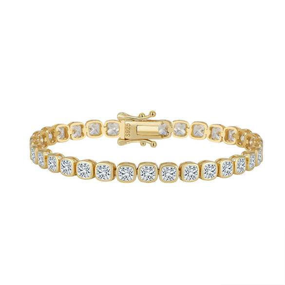 S925 Sterling Silver Geometric Patterned Electroplated Sugar Cube Diamond Bracelet