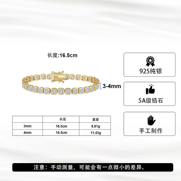 S925 Sterling Silver Geometric Patterned Electroplated Sugar Cube Diamond Bracelet
