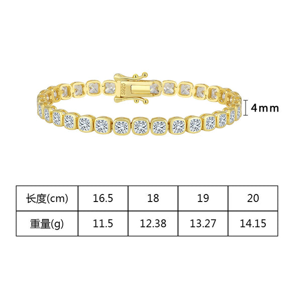 S925 Sterling Silver Geometric Patterned Electroplated Sugar Cube Diamond Bracelet