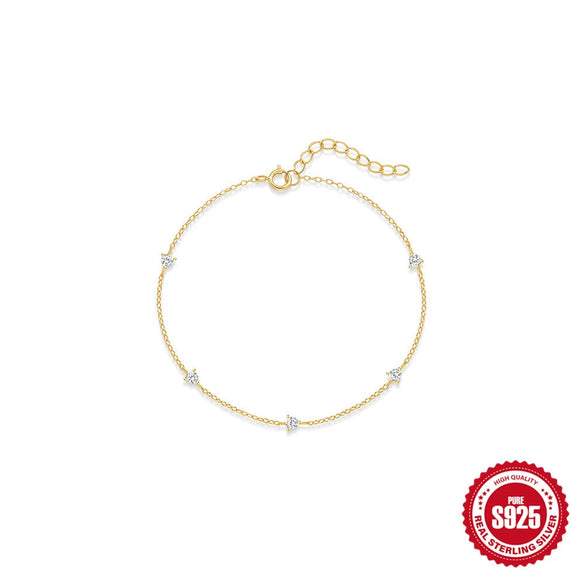 S925 Sterling Silver Geometric Patterned Stacked Bracelet With Electroplating For Women