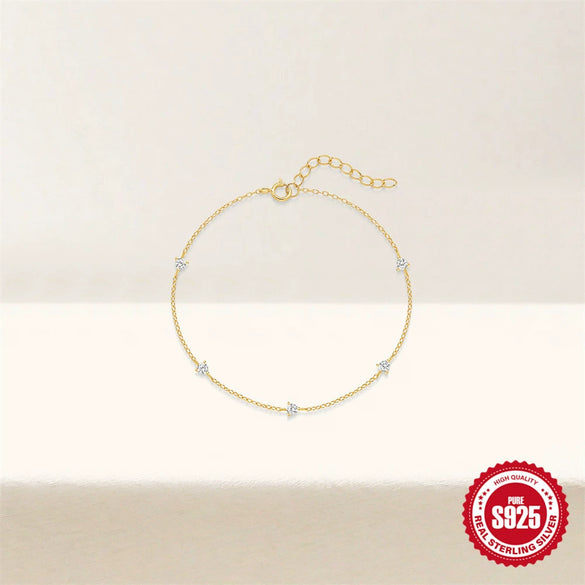 S925 Sterling Silver Geometric Patterned Stacked Bracelet With Electroplating For Women