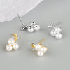 S925 Sterling Silver Geometric Pearl Bead Stud Earrings For Women Electroplated Minimalist Jewelry
