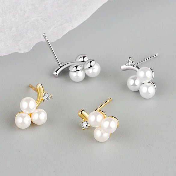 S925 Sterling Silver Geometric Pearl Bead Stud Earrings For Women Electroplated Minimalist Jewelry