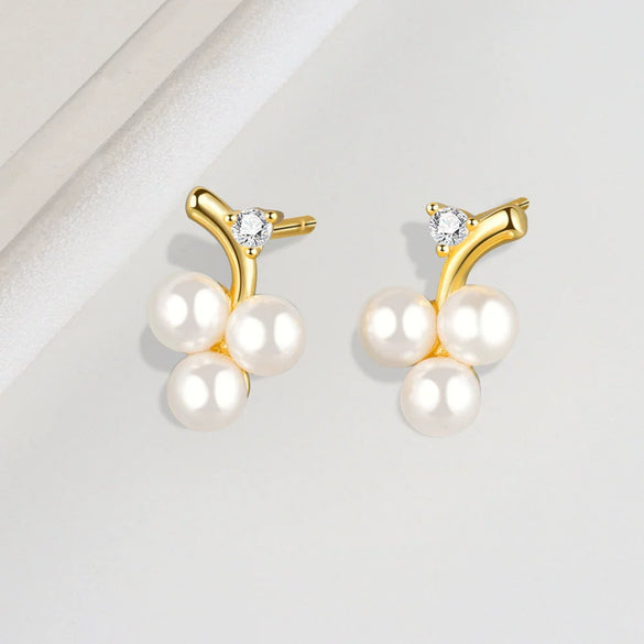 S925 Sterling Silver Geometric Pearl Bead Stud Earrings For Women Electroplated Minimalist Jewelry