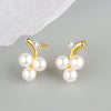 S925 Sterling Silver Geometric Pearl Bead Stud Earrings For Women Electroplated Minimalist Jewelry