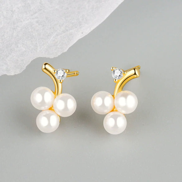 S925 Sterling Silver Geometric Pearl Bead Stud Earrings For Women Electroplated Minimalist Jewelry