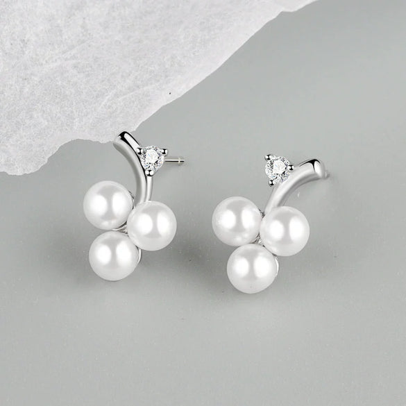 S925 Sterling Silver Geometric Pearl Bead Stud Earrings For Women Electroplated Minimalist Jewelry