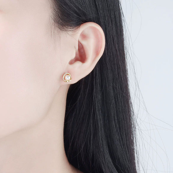 S925 Sterling Silver Geometric Pearl Earrings Electroplated Korean Style Elegant Versatile Dangle Earrings For Women