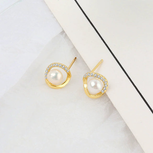 S925 Sterling Silver Geometric Pearl Earrings Electroplated Korean Style Elegant Versatile Dangle Earrings For Women