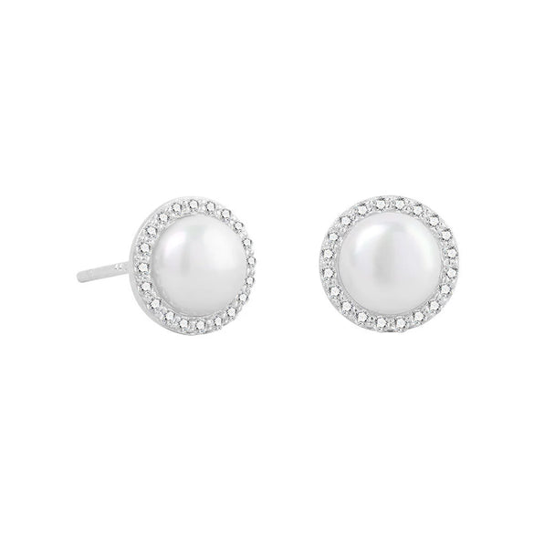 S925 Sterling Silver Geometric Pearl Stud Earrings For Women Electroplated Minimalist Love Style Jewelry