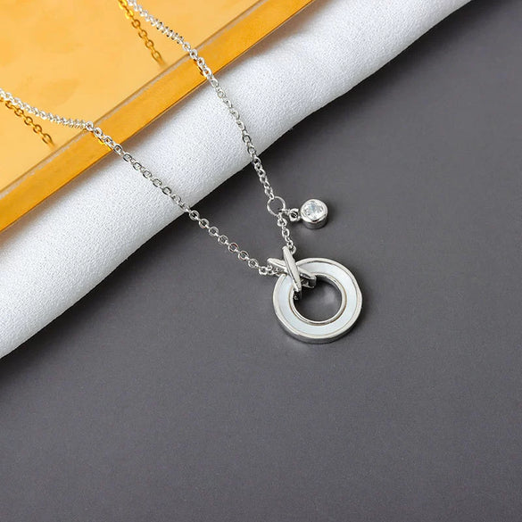 S925 Sterling Silver Geometric Pendant Necklace With Cross Chain Electroplated Clavicle Chain For Women Silver Inlaid Mixed Gem Jewelry Gift