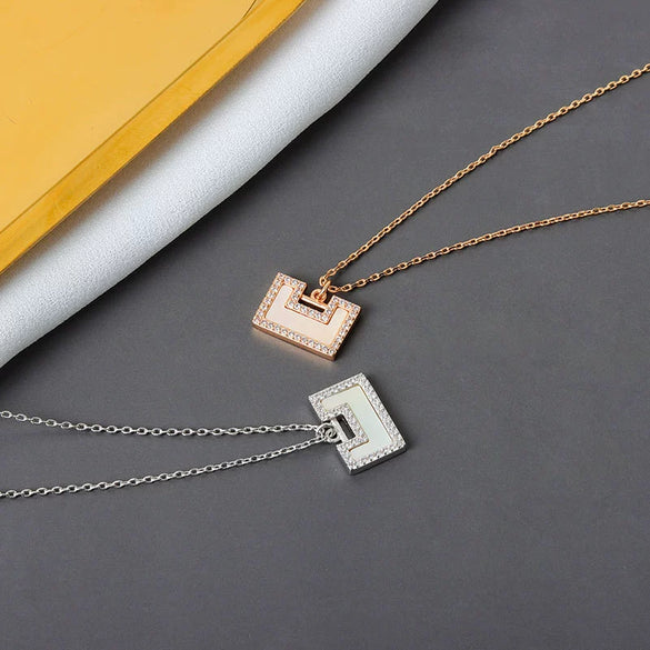 S925 Sterling Silver Geometric Pendant Necklace With Mixed Gem Inlay Electroplated Cross Chain Clavicle Necklace For Women