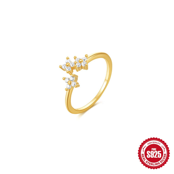 S925 Sterling Silver Geometric Petals Open Ring For Women With Real Gold Electroplating