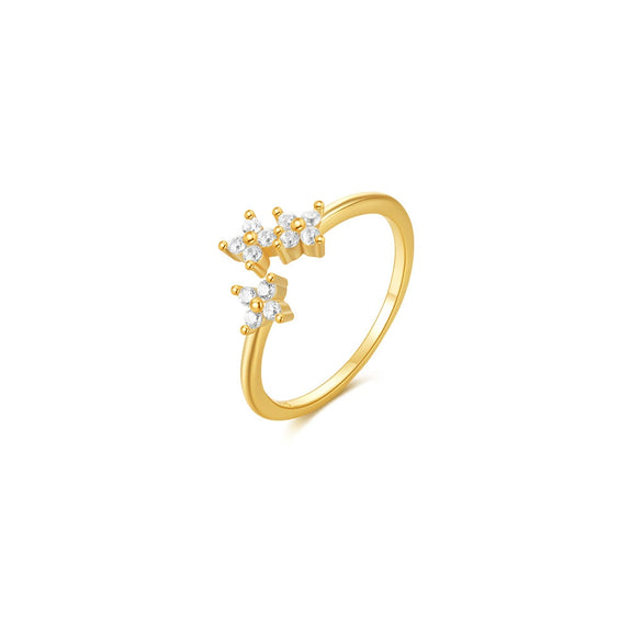 S925 Sterling Silver Geometric Petals Open Ring For Women With Real Gold Electroplating