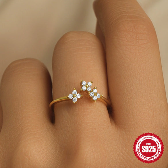 S925 Sterling Silver Geometric Petals Open Ring For Women With Real Gold Electroplating