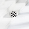 S925 Sterling Silver Geometric Plaid Ring For Women Black And White Checkerboard Adjustable Open Ring Electroplated Minimalist Jewelry